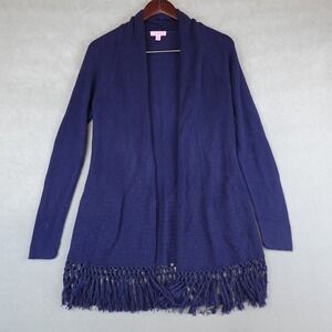 Lilly Pulitzer Tatum Long Fringe Hem Cardigan Size Medium Navy